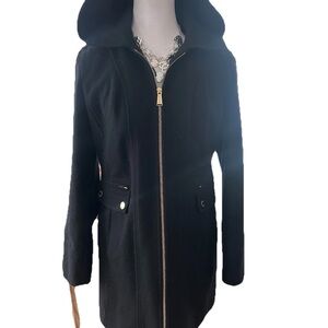 Michael Michael Kors Black Wool Hooded Coat Size 6 Petite